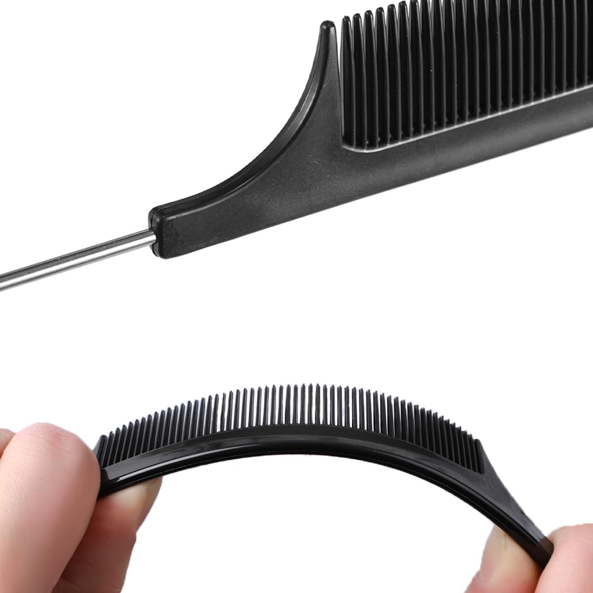 DAZISEN 3 Peignes à Cheveux - Peigne à Dents Fines Antistatique Peignes à Queue avec Manche en Acier Inoxydable pour Femme et Hommes