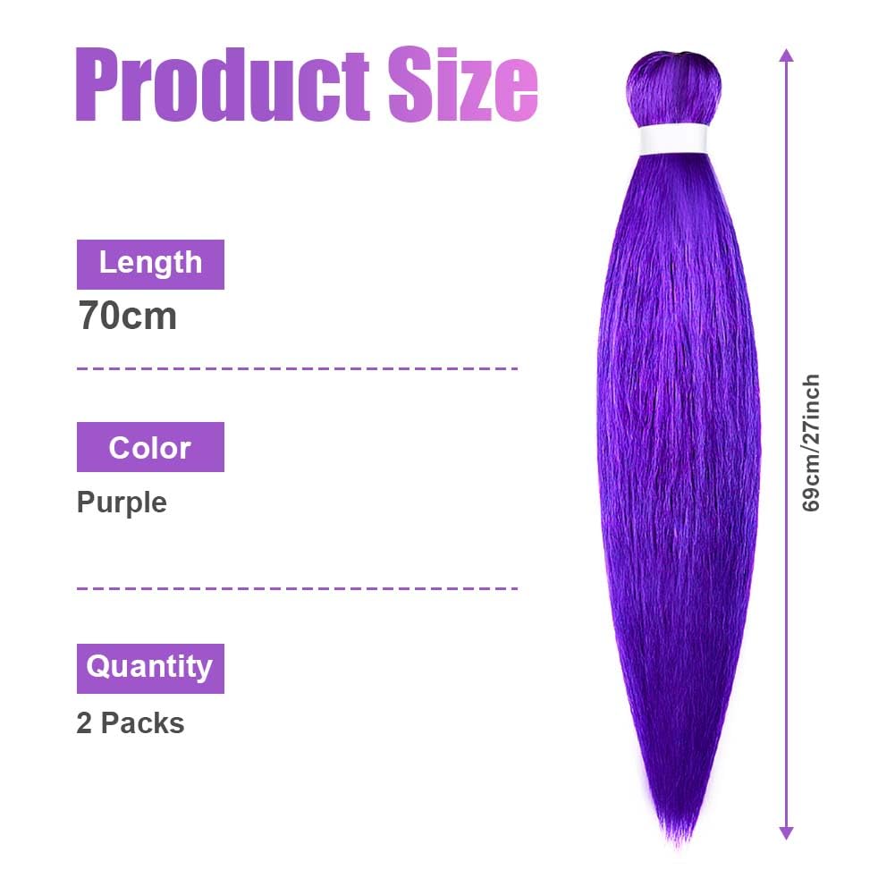 Aomig Rajout Cheveux Tressés Pré-étirés Violet, 4 Paquets 27 Pouces Meches Cheveux Extension Pre Stretched Braiding Hair Tresse Cheveux Synthétique Hair Hot Water Setting Crochet Extensions