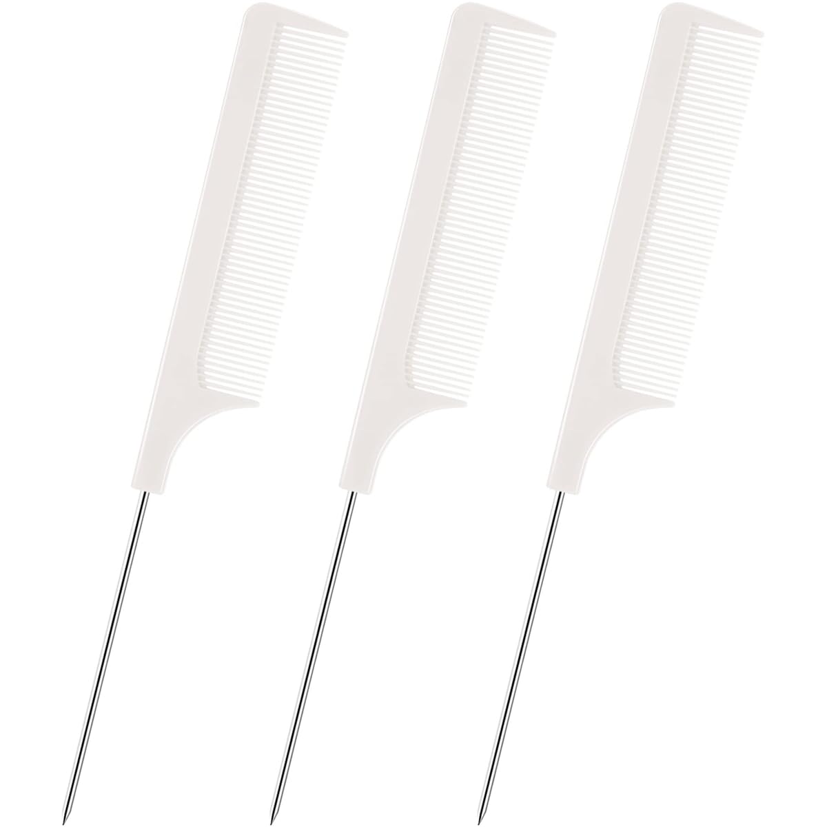 DAZISEN 3 Peignes à Cheveux - Peigne à Dents Fines Antistatique Peignes à Queue avec Manche en Acier Inoxydable pour Femme et Hommes