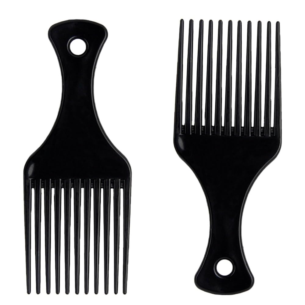 DAZISEN Lot de 2 peignes à cheveux afro en plastique noir à dents larges pour cheveux bouclés, ondulés et crépus pour homme et femme