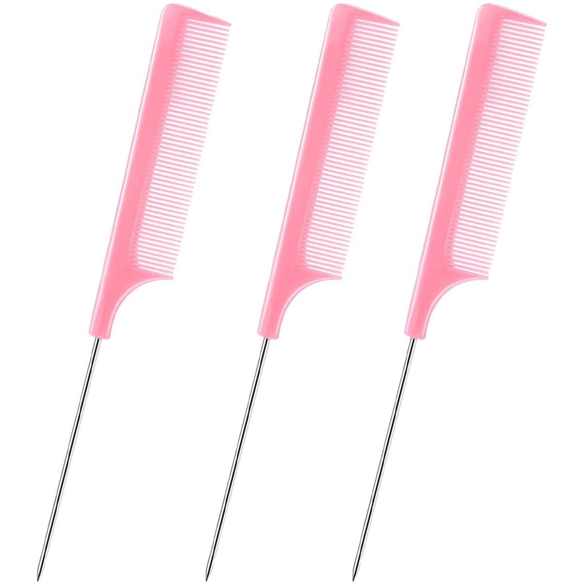 DAZISEN 3 Peignes à Cheveux - Peigne à Dents Fines Antistatique Peignes à Queue avec Manche en Acier Inoxydable pour Femme et Hommes