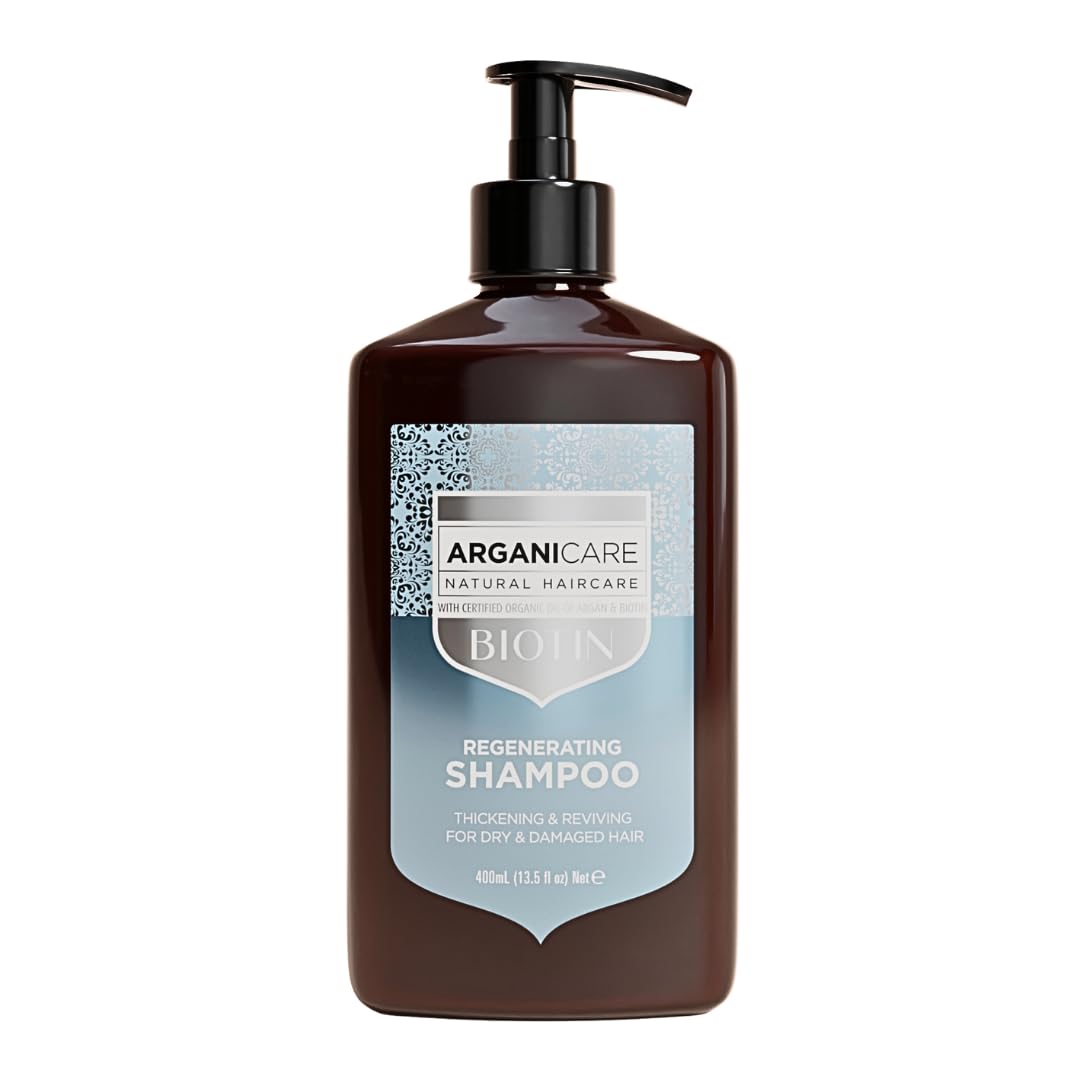 ARGANICARE Shampooing Régénérant Fortifiant Biotine & Huile d’Argan – Vitalité, Nutrition et Résistance – Renforce la Fibre Capillaire – Cheveux Fragilisés et Ternes – 400 mL