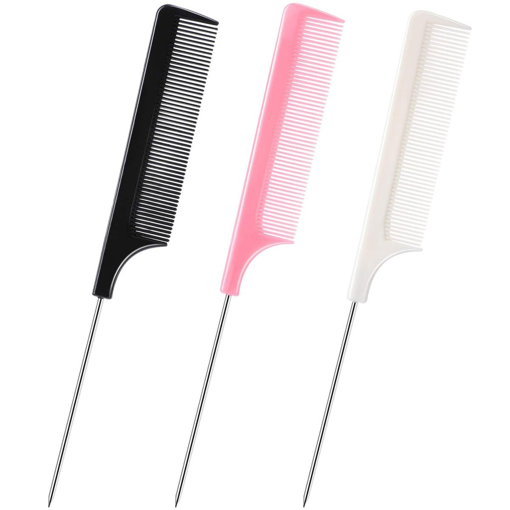 DAZISEN 3 Peignes à Cheveux - Peigne à Dents Fines Antistatique Peignes à Queue avec Manche en Acier Inoxydable pour Femme et Hommes