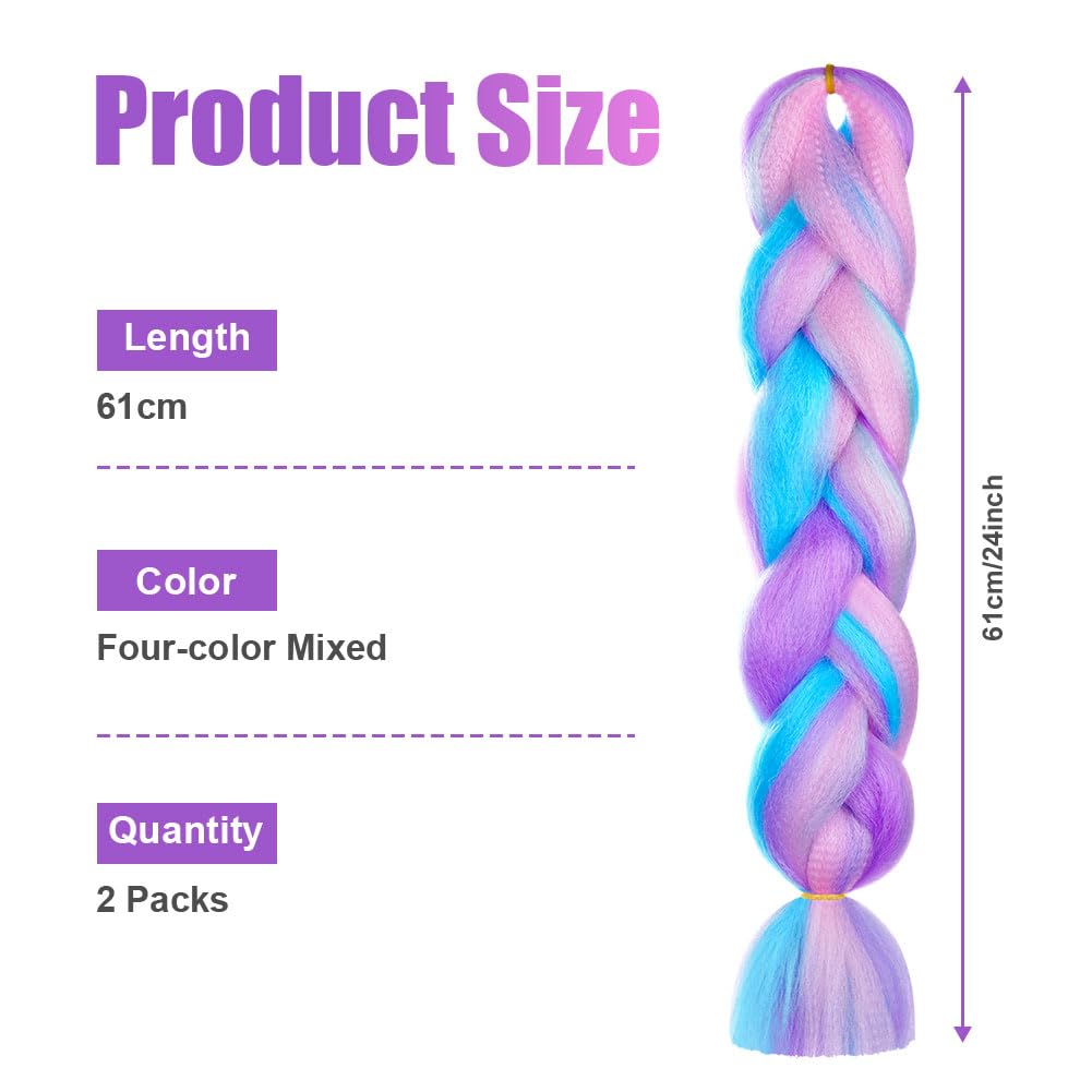 Aomig Rajout Cheveux Tresse, Jumbo Braids Meches, 65cm Extension de Cheveux de Fibre Synthétique pour Crochet Twist Tressage (4 couleurs)