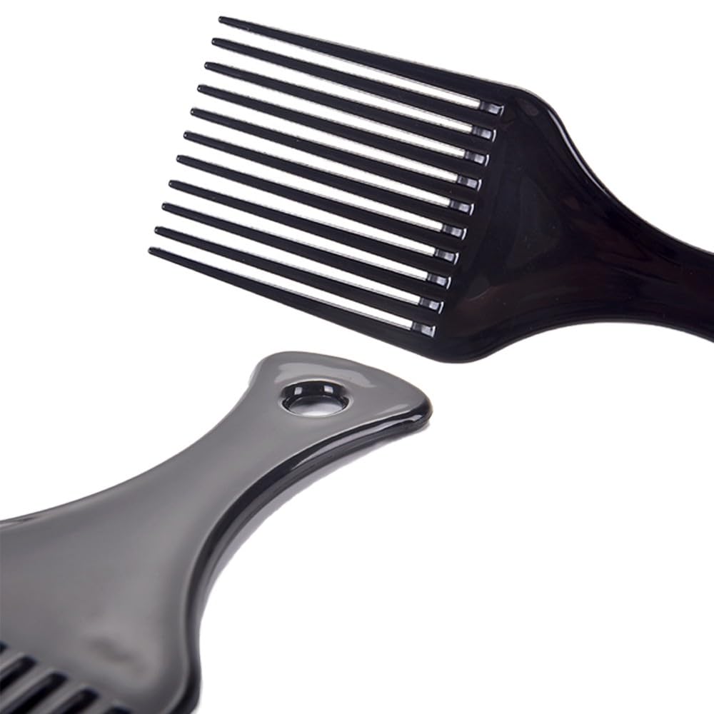 DAZISEN Lot de 2 peignes à cheveux afro en plastique noir à dents larges pour cheveux bouclés, ondulés et crépus pour homme et femme