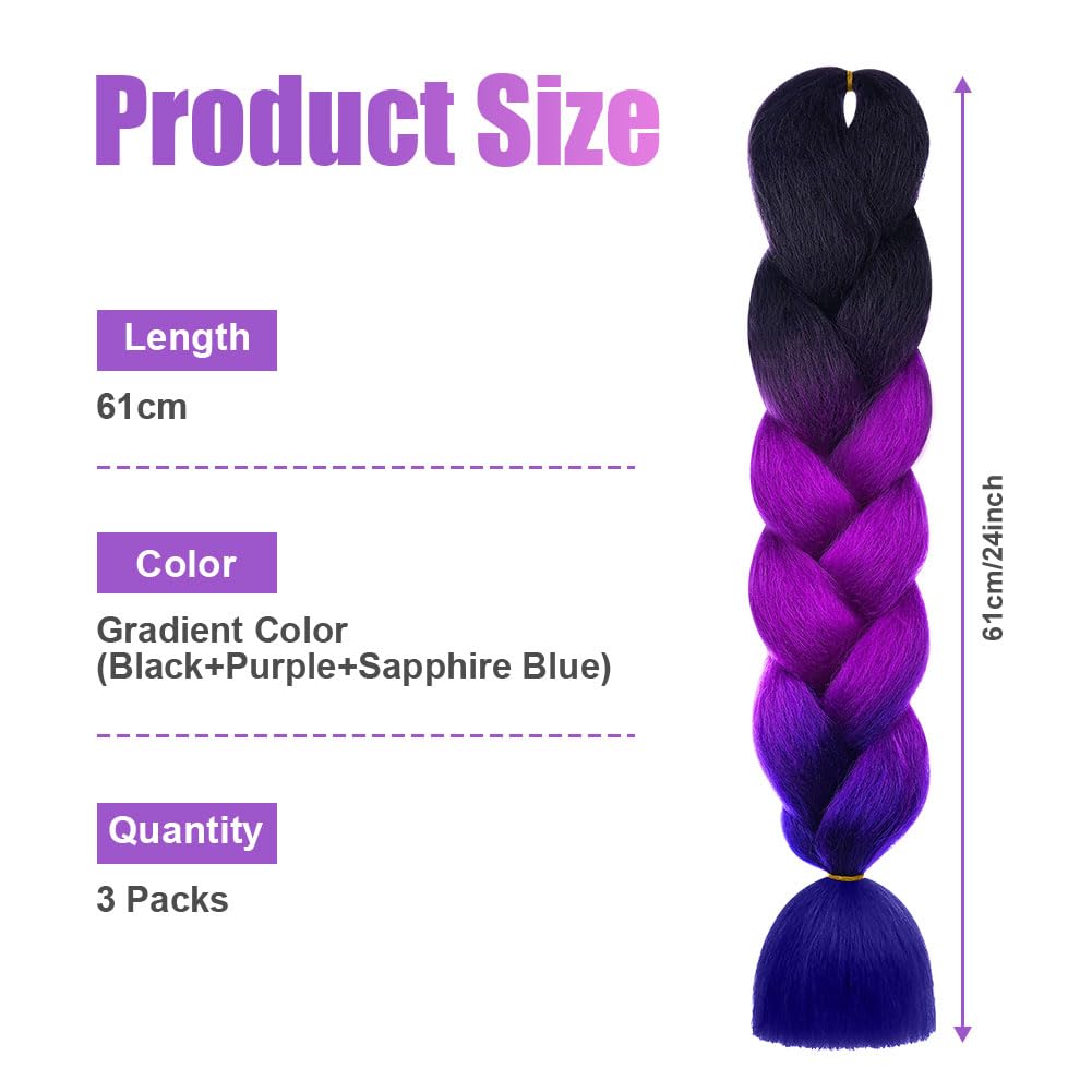Aomig Rajout Cheveux Tresse, Jumbo Braids Meches, 65cm Extension de Cheveux de Fibre Synthétique pour Crochet Twist Tressage (4 couleurs)