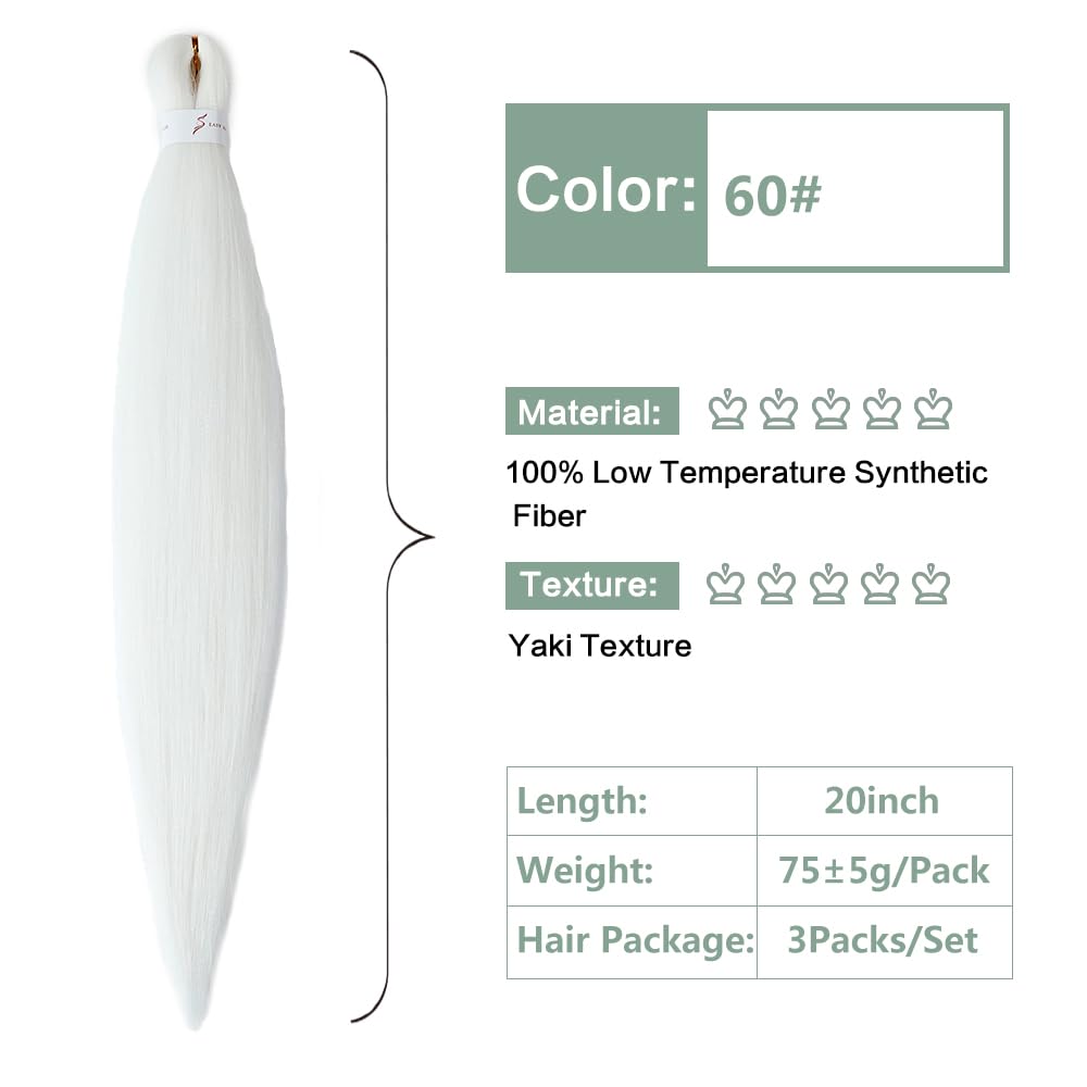 YDDM Meches Pour Tresses Africaine Rose et blanc Rajout Cheveux Tresses Texture Yaki Easy Install pour Debutants 20 Pouces 3 Paquets Cheveux Legers Naturels pour Box Braids Twist Crochet Styles