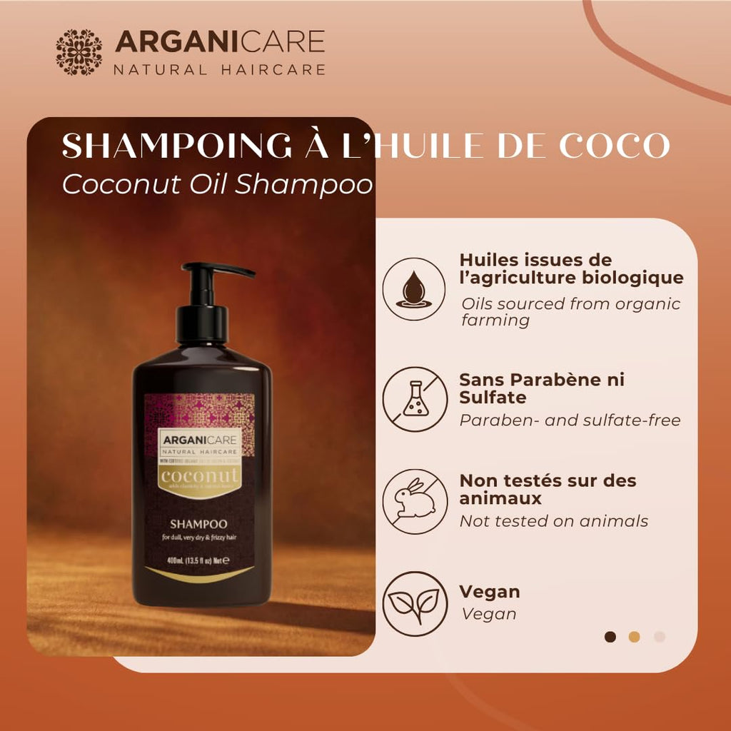 ARGANICARE Shampooing Régénérant Fortifiant Biotine & Huile d’Argan – Vitalité, Nutrition et Résistance – Renforce la Fibre Capillaire – Cheveux Fragilisés et Ternes – 400 mL