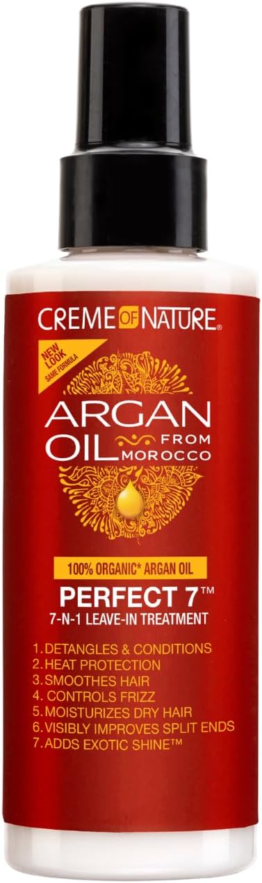 Creme of Nature - Argan Oil - Soin Perfect 7 - Spray Cheveux 7 bénéfices en 1 produit - Soin des Cheveux Bouclés Frisés et Crépus à l’Huile d’Argan du Maroc - Sans Rinçage - Flacon de 150ml