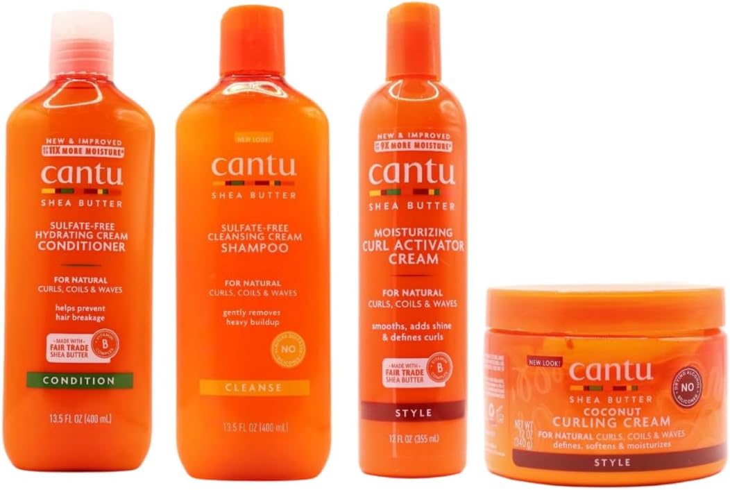 Cantu Crème à friser à la noix de coco 340,2 g avec shampooing et après-shampoing sans sulfate 340,2 g et crème activatrice hydratante au beurre de karité 340,2 g