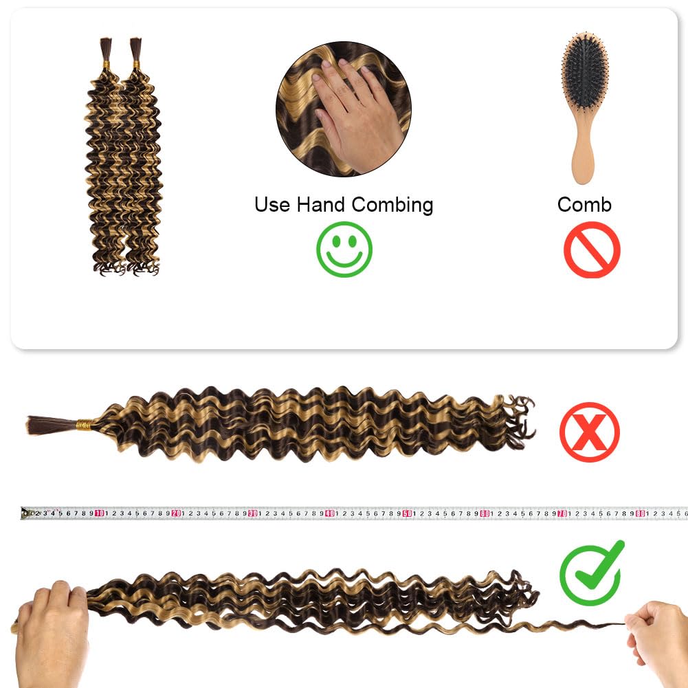 Aomig Cheveux Crochetés Tresses de Bohème, 2PACK/65CM Paquets de Bulk Cheveux Tressés Deep Wave Deep Twist, Meches pour Tresses Africaine, Braids Tissage Synthétique Bresilien (65cm,Noir)