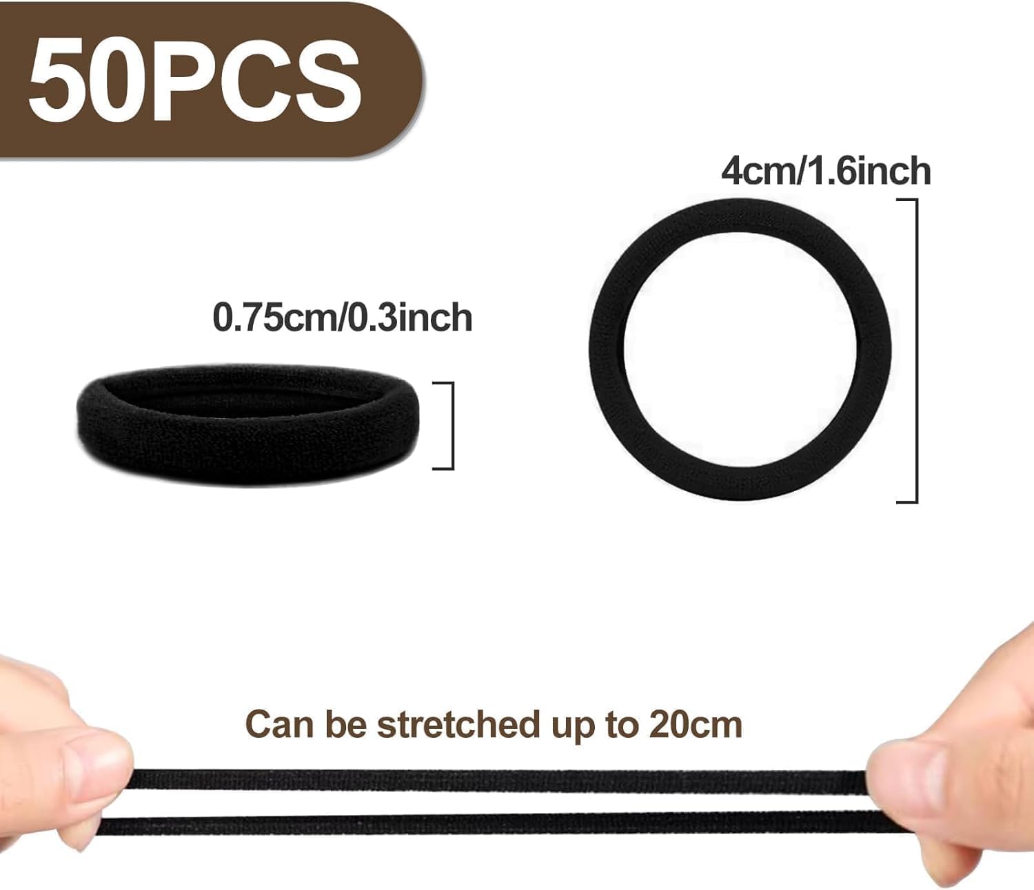 Hanyousheng Elastique Cheveux, 50 Pcs Chouchou Cheveux, 8 mm Elastique Cheveux Epais, Epais en Coton Sans Couture, Hair Elastic Band pour Femmes Hommes et Enfants
