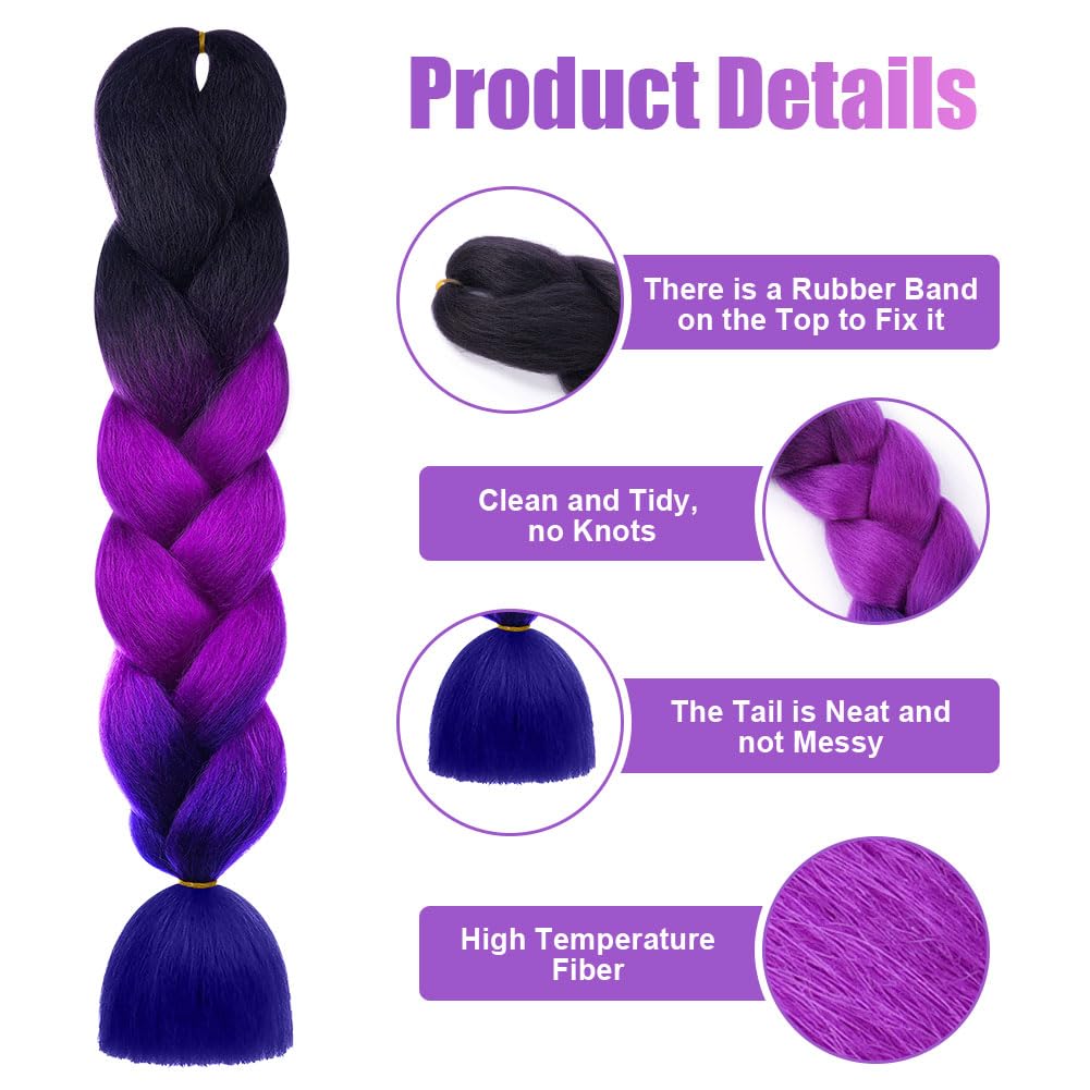 Aomig Rajout Cheveux Tresse, Jumbo Braids Meches, 65cm Extension de Cheveux de Fibre Synthétique pour Crochet Twist Tressage (4 couleurs)