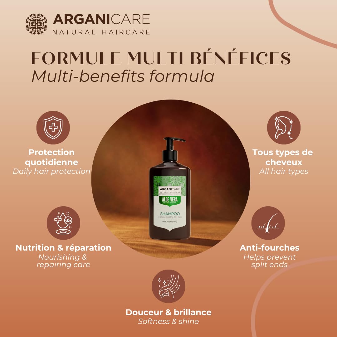 ARGANICARE Shampooing Régénérant Fortifiant Biotine & Huile d’Argan – Vitalité, Nutrition et Résistance – Renforce la Fibre Capillaire – Cheveux Fragilisés et Ternes – 400 mL