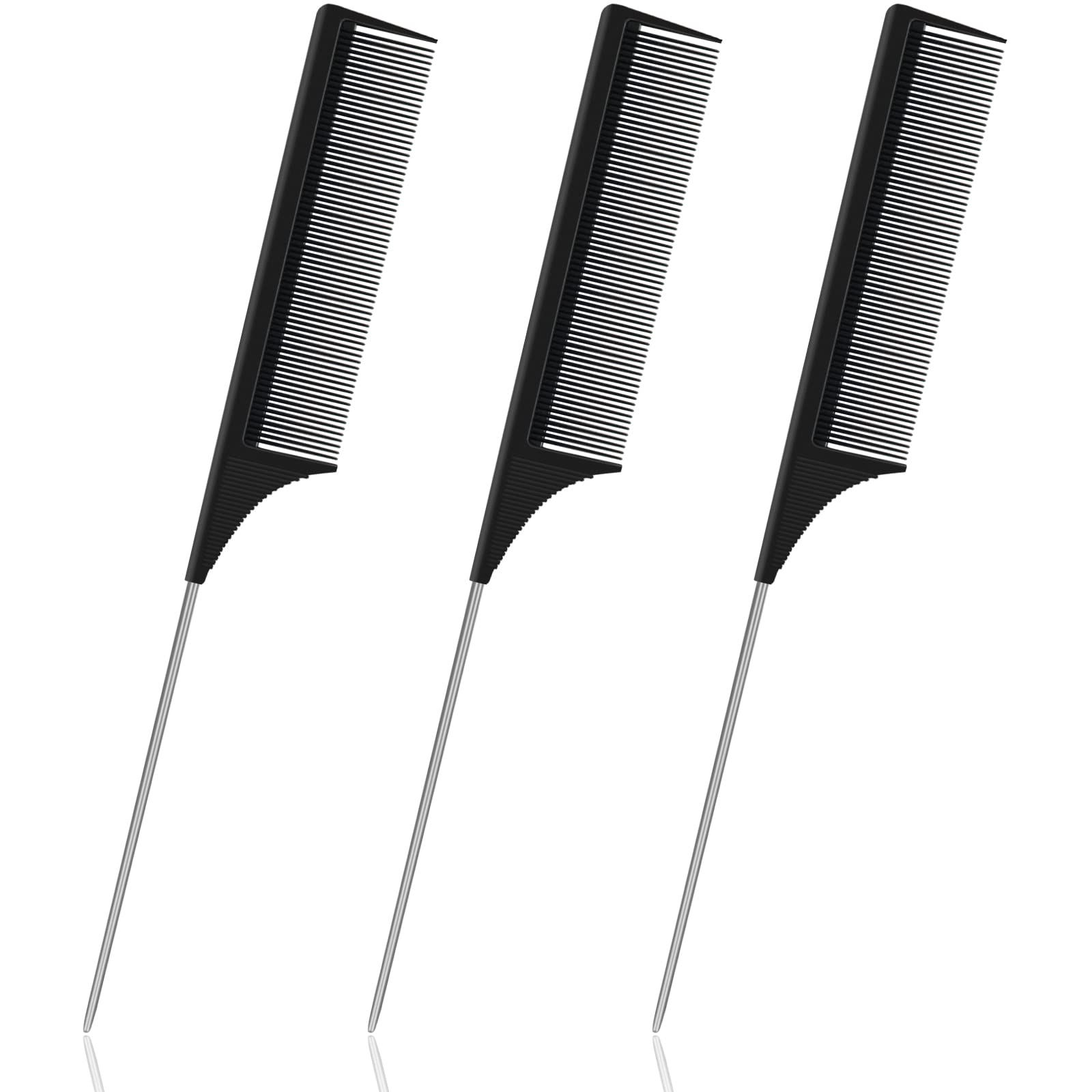 Sularpek 3 PCS Peigne à Queue Antistatique en Fibre de Carbone, Coiffant, de Séparation, à Queue de Rat pour Cheveux de Salon - Femmes et Hommes