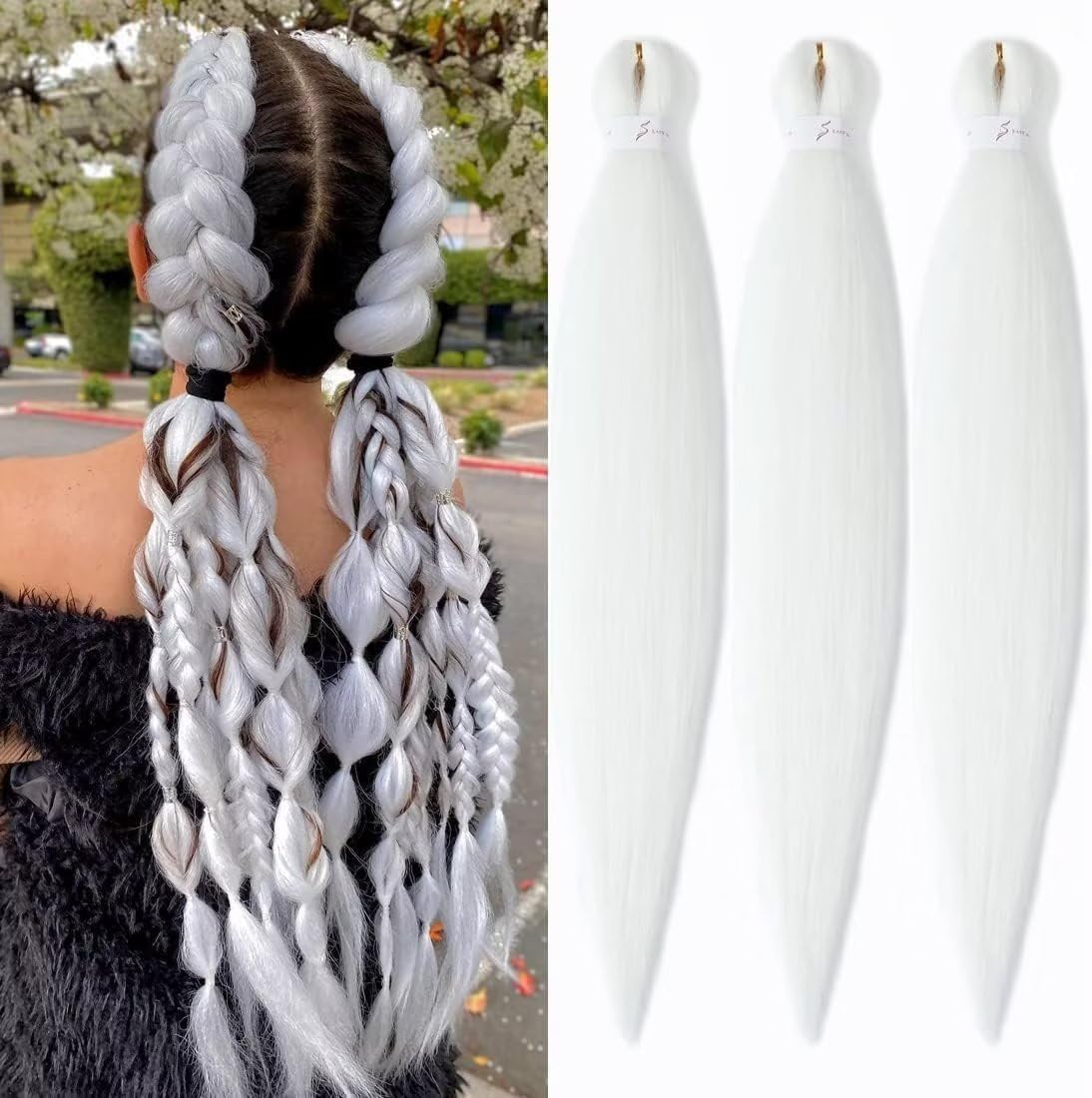 YDDM Meches Pour Tresses Africaine Rose et blanc Rajout Cheveux Tresses Texture Yaki Easy Install pour Debutants 20 Pouces 3 Paquets Cheveux Legers Naturels pour Box Braids Twist Crochet Styles