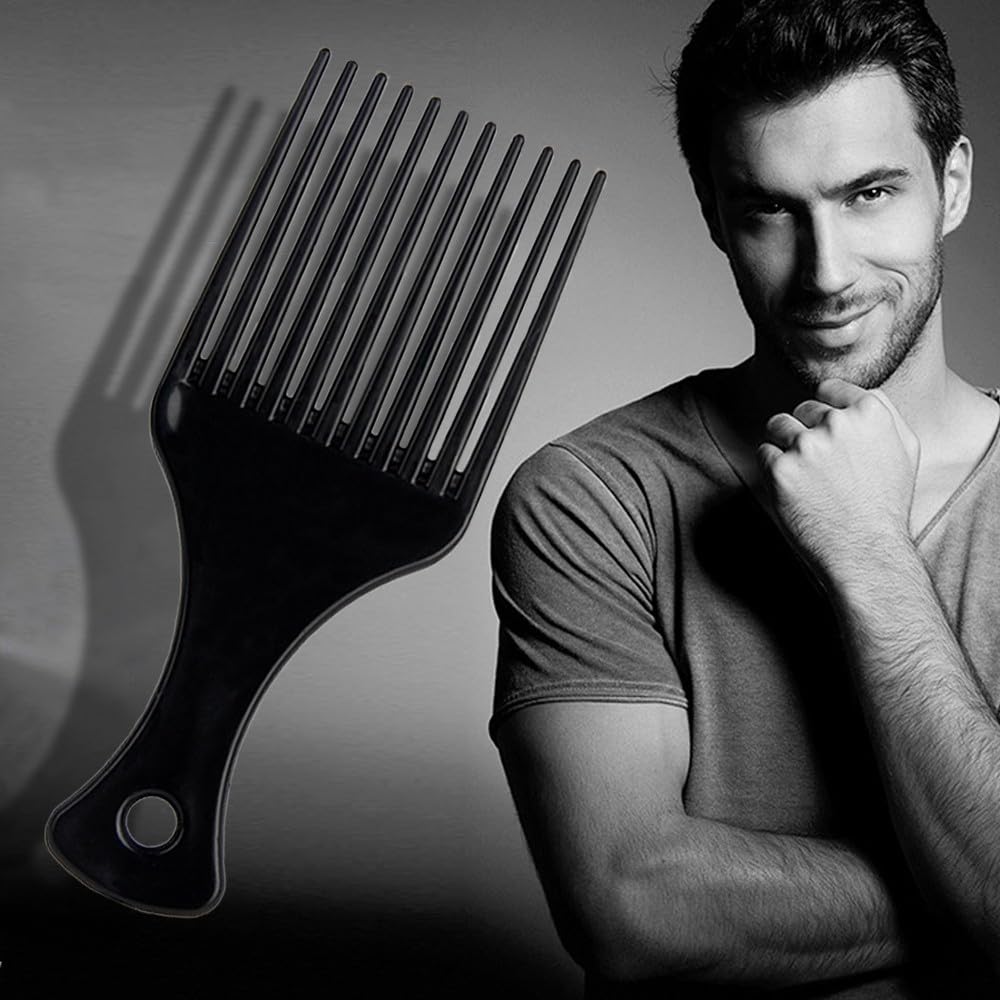 DAZISEN Lot de 2 peignes à cheveux afro en plastique noir à dents larges pour cheveux bouclés, ondulés et crépus pour homme et femme