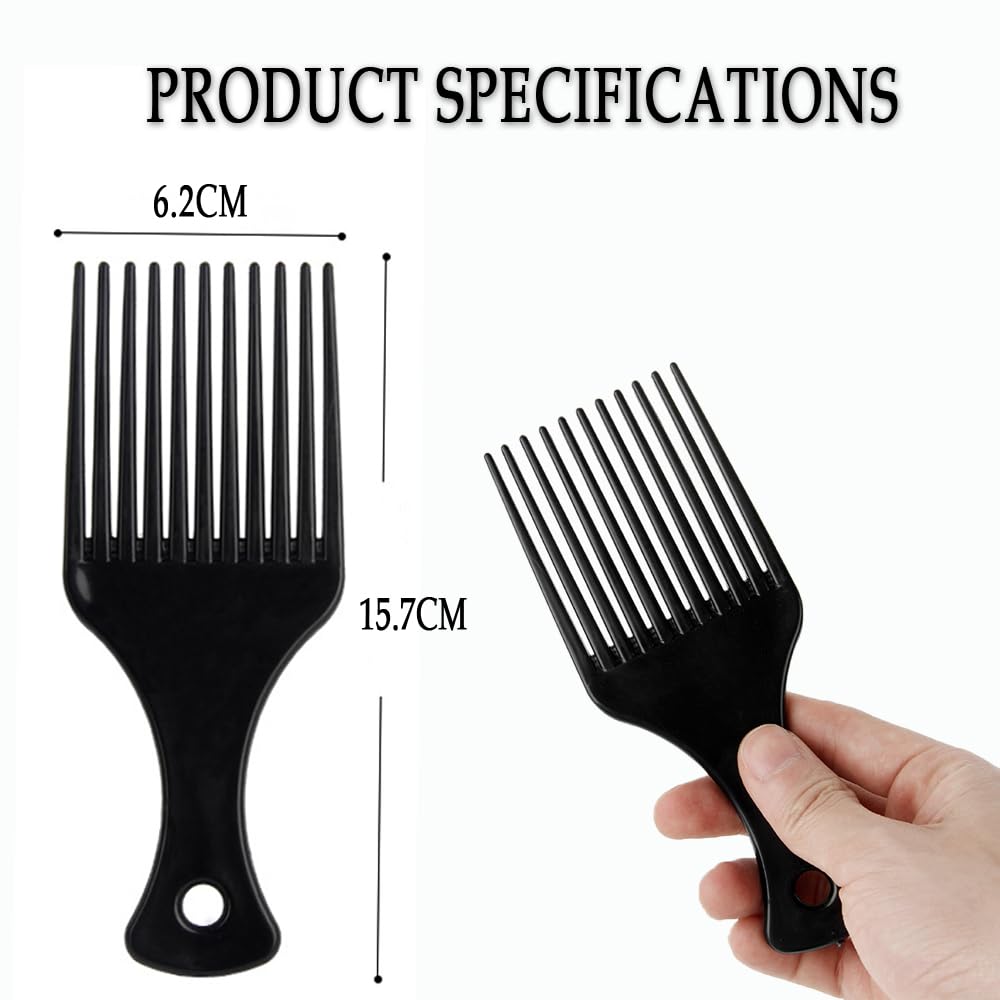 DAZISEN Lot de 2 peignes à cheveux afro en plastique noir à dents larges pour cheveux bouclés, ondulés et crépus pour homme et femme