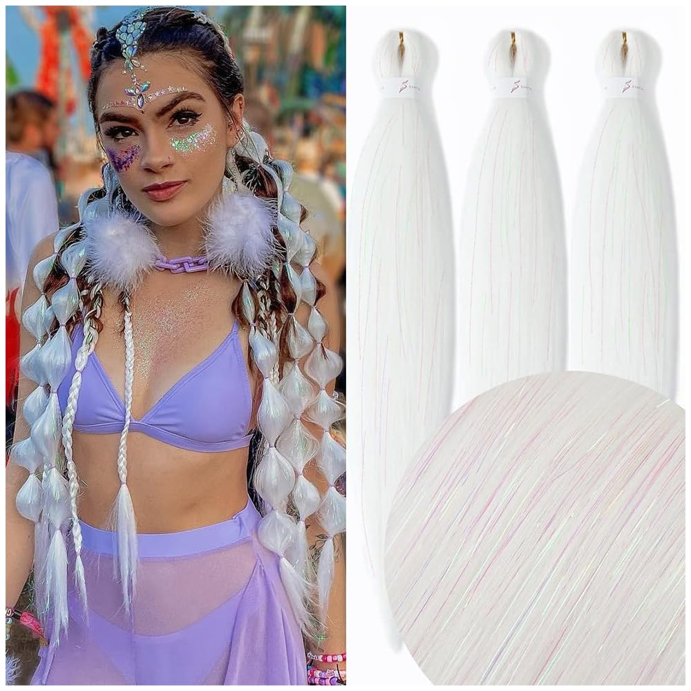 YDDM Meches Pour Tresses Africaine Rose et blanc Rajout Cheveux Tresses Texture Yaki Easy Install pour Debutants 20 Pouces 3 Paquets Cheveux Legers Naturels pour Box Braids Twist Crochet Styles