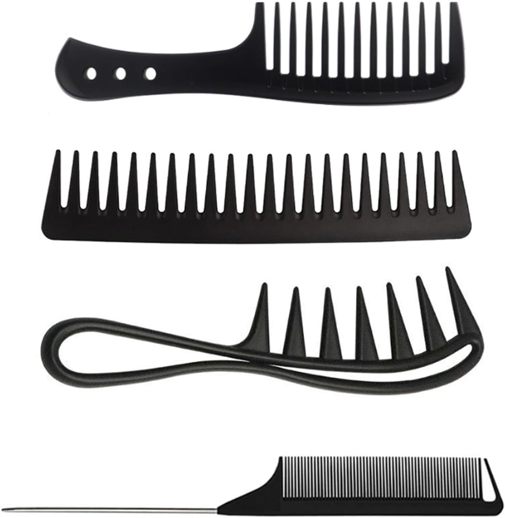 GVSS 4 Pièces Peigne Cheveux Bouclés Noir,Peigne Dent Large,Peigne Afro pour Tous Types de Cheveux,Brosse a Cheveux Homme Antistatiques pour Femme