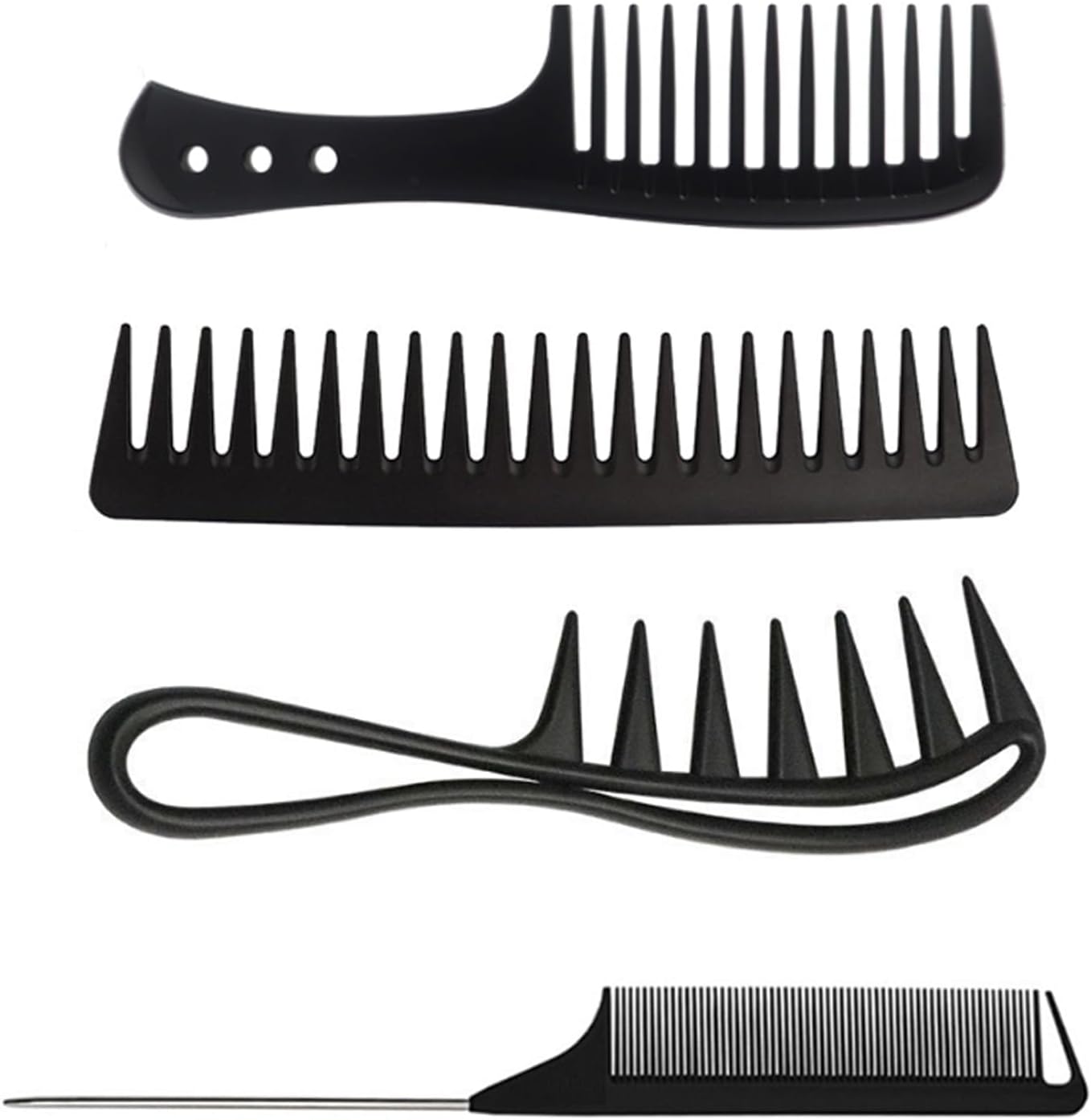 GVSS 4 Pièces Peigne Cheveux Bouclés Noir,Peigne Dent Large,Peigne Afro pour Tous Types de Cheveux,Brosse a Cheveux Homme Antistatiques pour Femme
