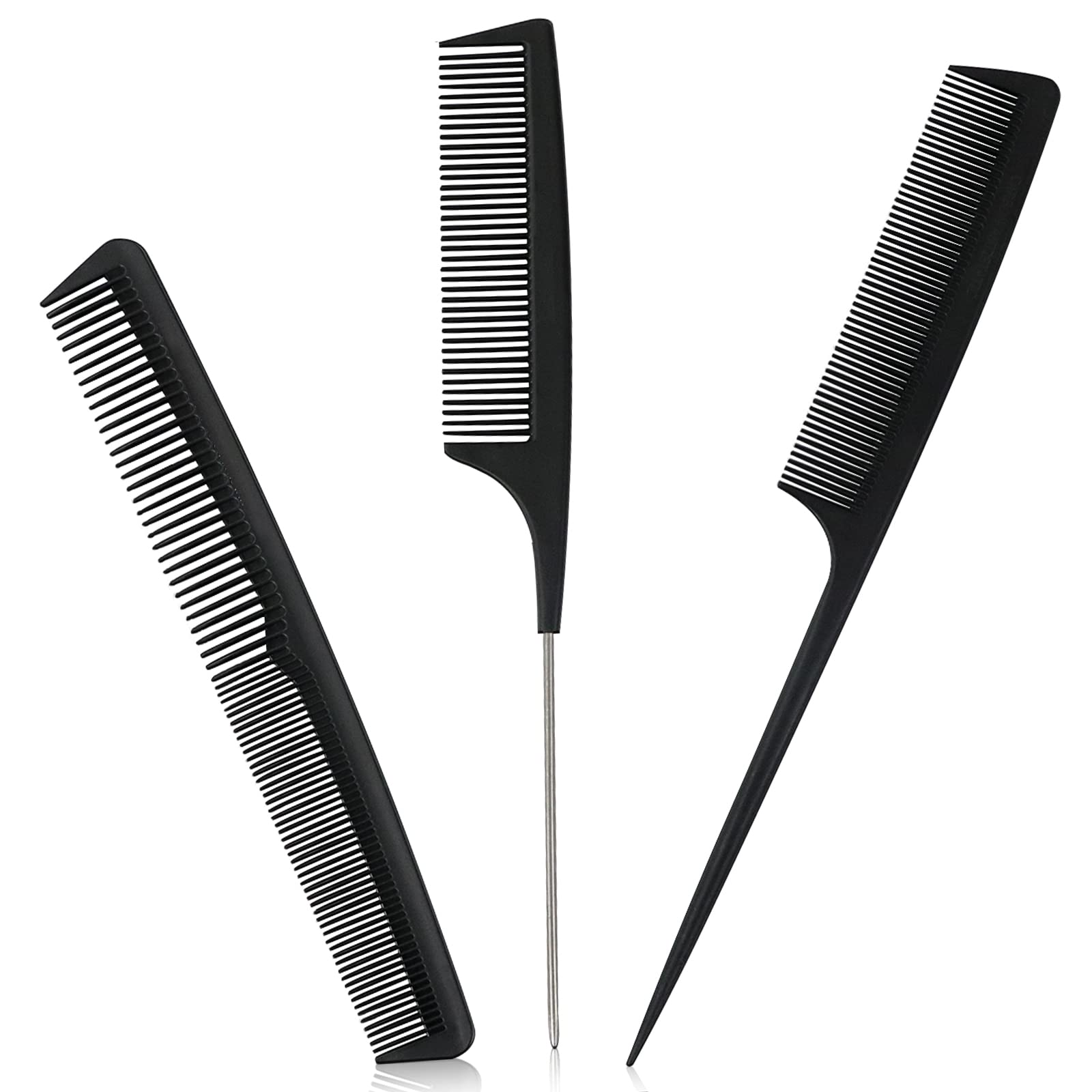 Sularpek 3 PCS Peigne à Queue Antistatique en Fibre de Carbone, Coiffant, de Séparation, à Queue de Rat pour Cheveux de Salon - Femmes et Hommes