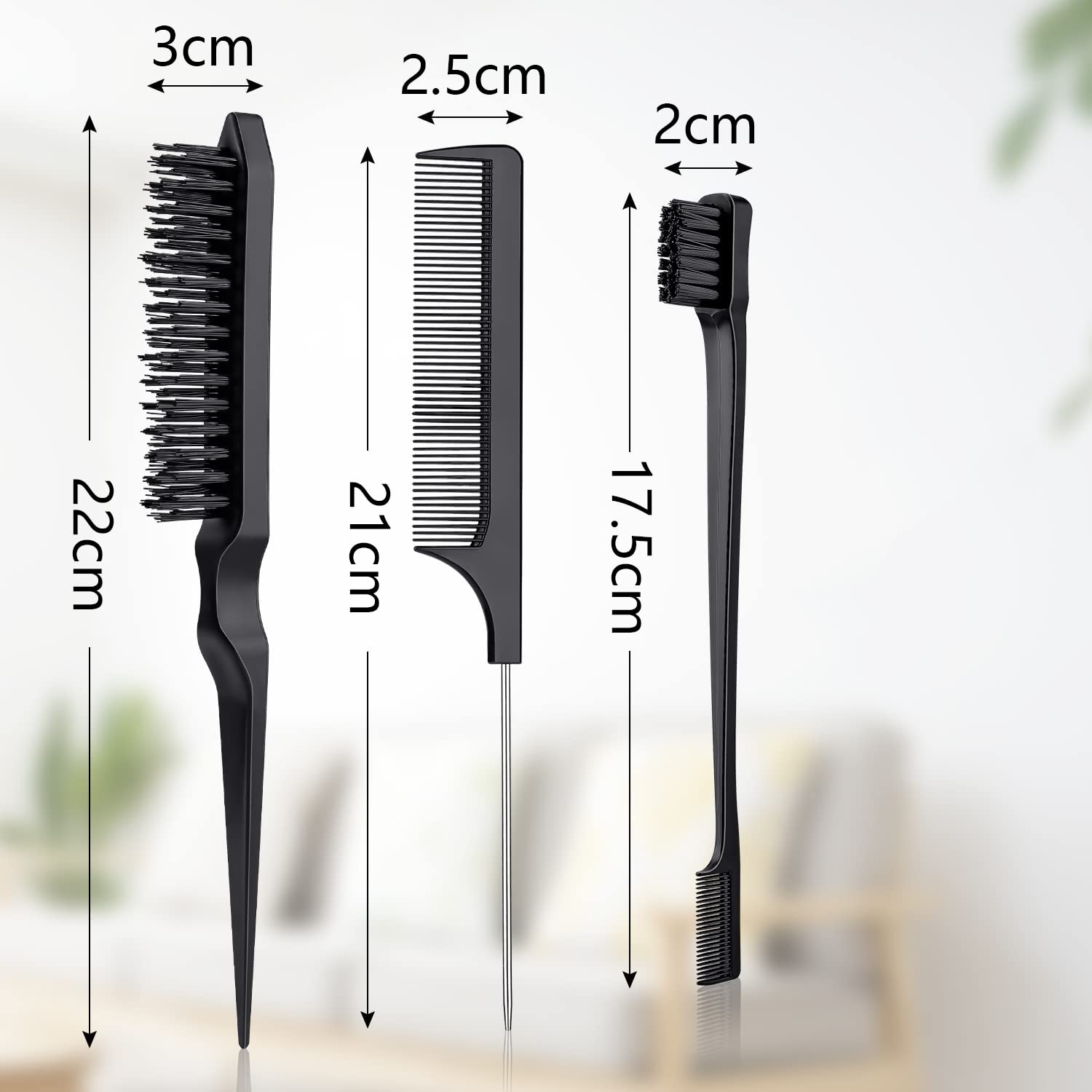 Brosse à cheveux, 3 pièces, propre, queue, convient aux coiffeurs professionnels, femmes, hommes, enfants (rose)