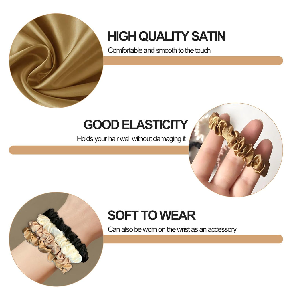 Sularpek Chouchou Femme 4 Pièces - Elastique Satin Soie Antidérapant pour Cheveux - Noir - pour Femmes ou Filles