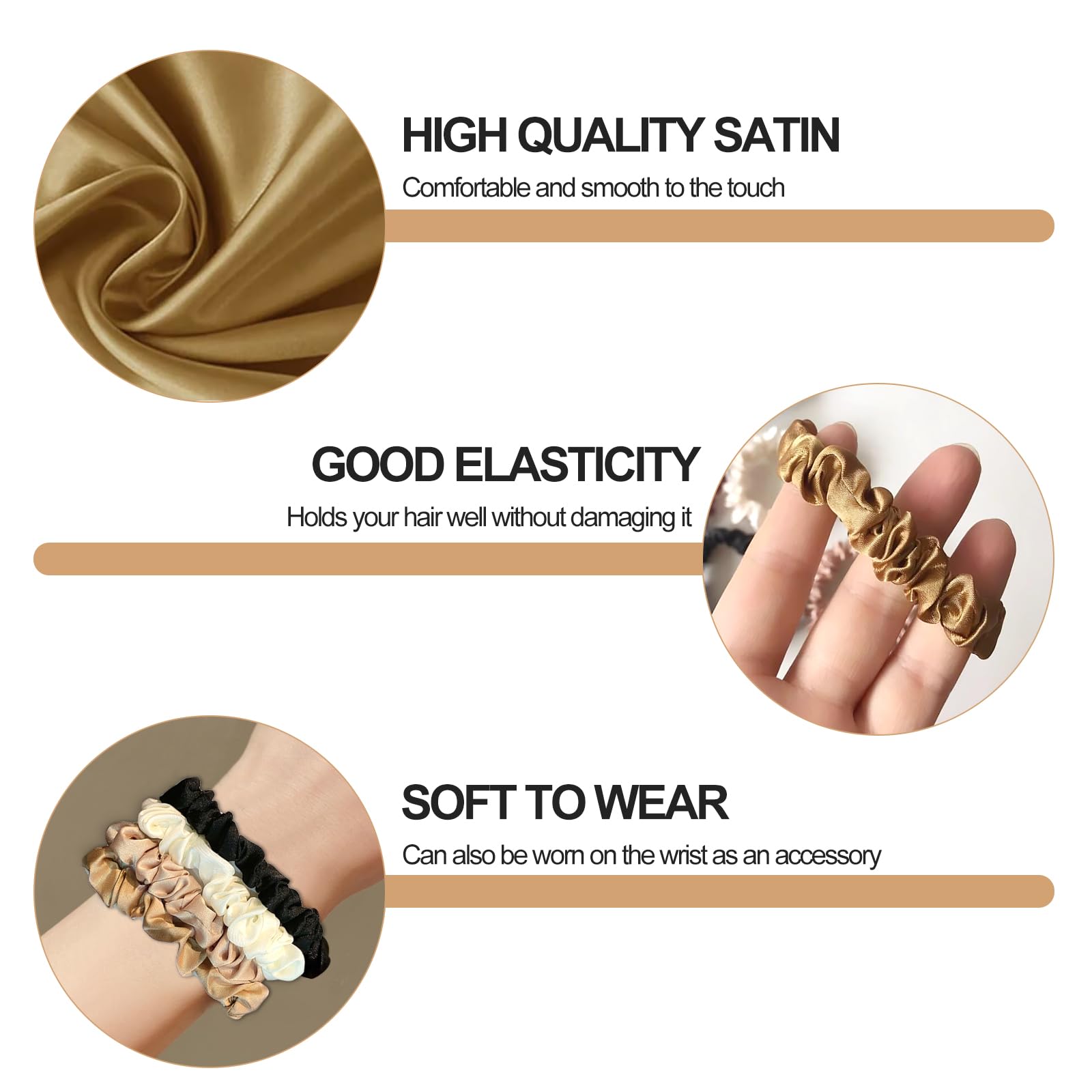 Sularpek Chouchou Femme 4 Pièces - Elastique Satin Soie Antidérapant pour Cheveux - Noir - pour Femmes ou Filles