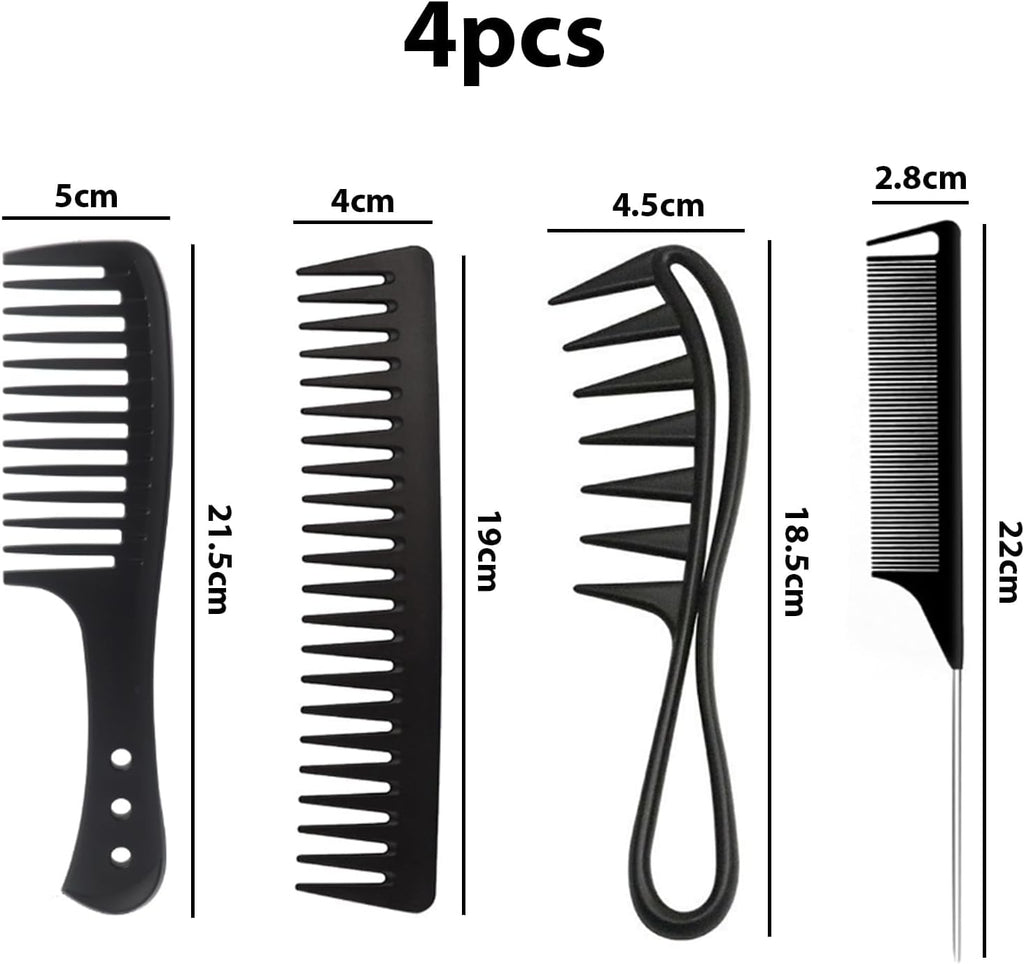 GVSS 4 Pièces Peigne Cheveux Bouclés Noir,Peigne Dent Large,Peigne Afro pour Tous Types de Cheveux,Brosse a Cheveux Homme Antistatiques pour Femme