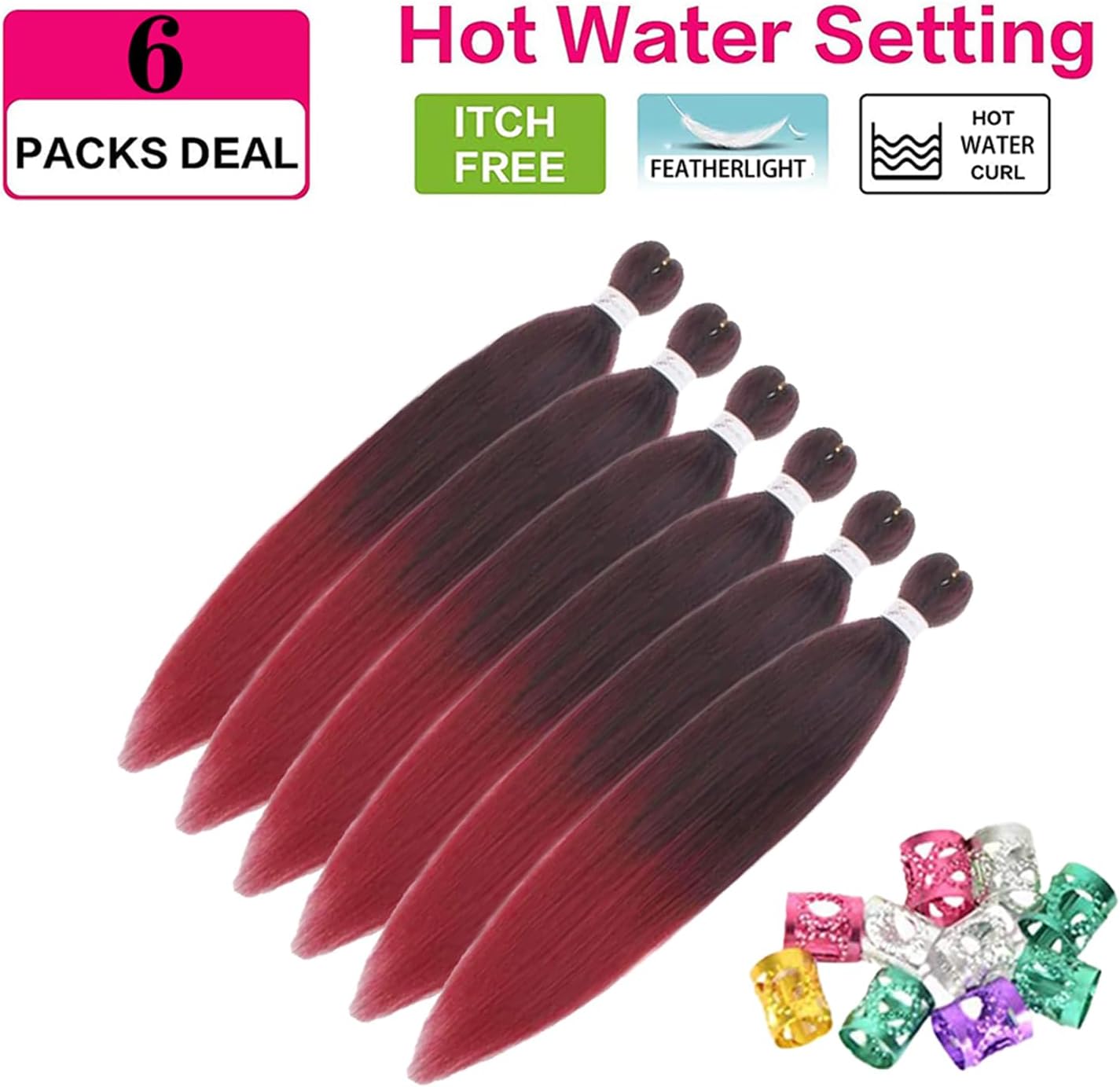 Rajout Cheveux Tressés Pré-étirés Noir Naturelles Black 30 Pouces Long Kanekalon Easy Braids Meches Cheveux pour Tresses Africaine 6 Paquets Knotless Yaki Nattes Extensions de Cheveux(1B#)