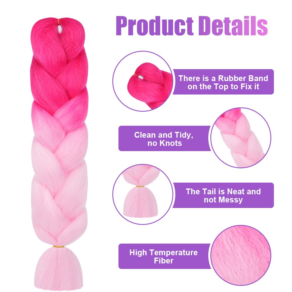 Aomig Rajout Cheveux Tresse, Jumbo Braids Meches, 65cm Extension de Cheveux de Fibre Synthétique pour Crochet Twist Tressage (4 couleurs)