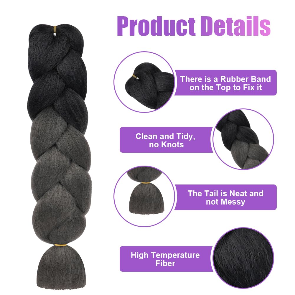 Aomig Rajout Cheveux Tresse, Jumbo Braids Meches, 65cm Extension de Cheveux de Fibre Synthétique pour Crochet Twist Tressage (4 couleurs)