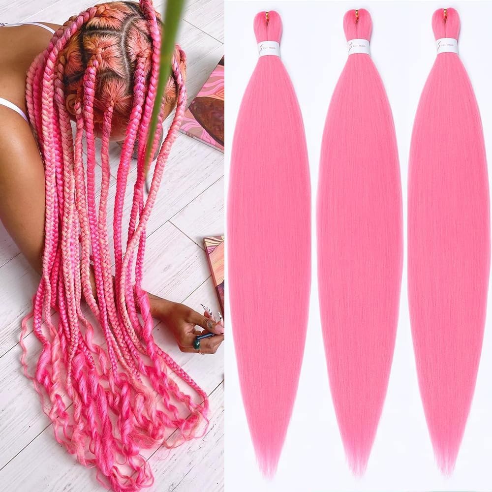 YDDM Meches Pour Tresses Africaine Rose et blanc Rajout Cheveux Tresses Texture Yaki Easy Install pour Debutants 20 Pouces 3 Paquets Cheveux Legers Naturels pour Box Braids Twist Crochet Styles