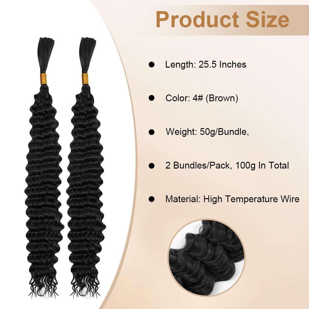 Aomig Cheveux Crochetés Tresses de Bohème, 2PACK/65CM Paquets de Bulk Cheveux Tressés Deep Wave Deep Twist, Meches pour Tresses Africaine, Braids Tissage Synthétique Bresilien (65cm,Noir)
