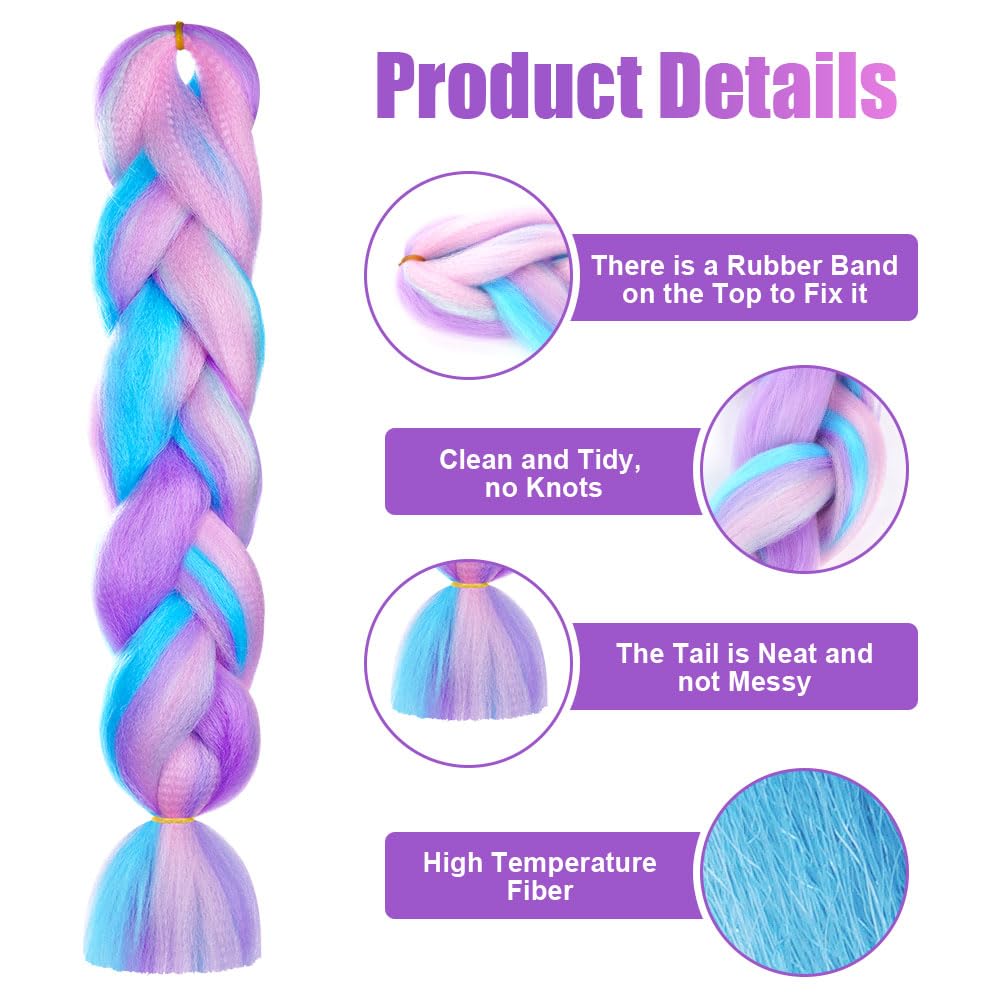 Aomig Rajout Cheveux Tresse, Jumbo Braids Meches, 65cm Extension de Cheveux de Fibre Synthétique pour Crochet Twist Tressage (4 couleurs)