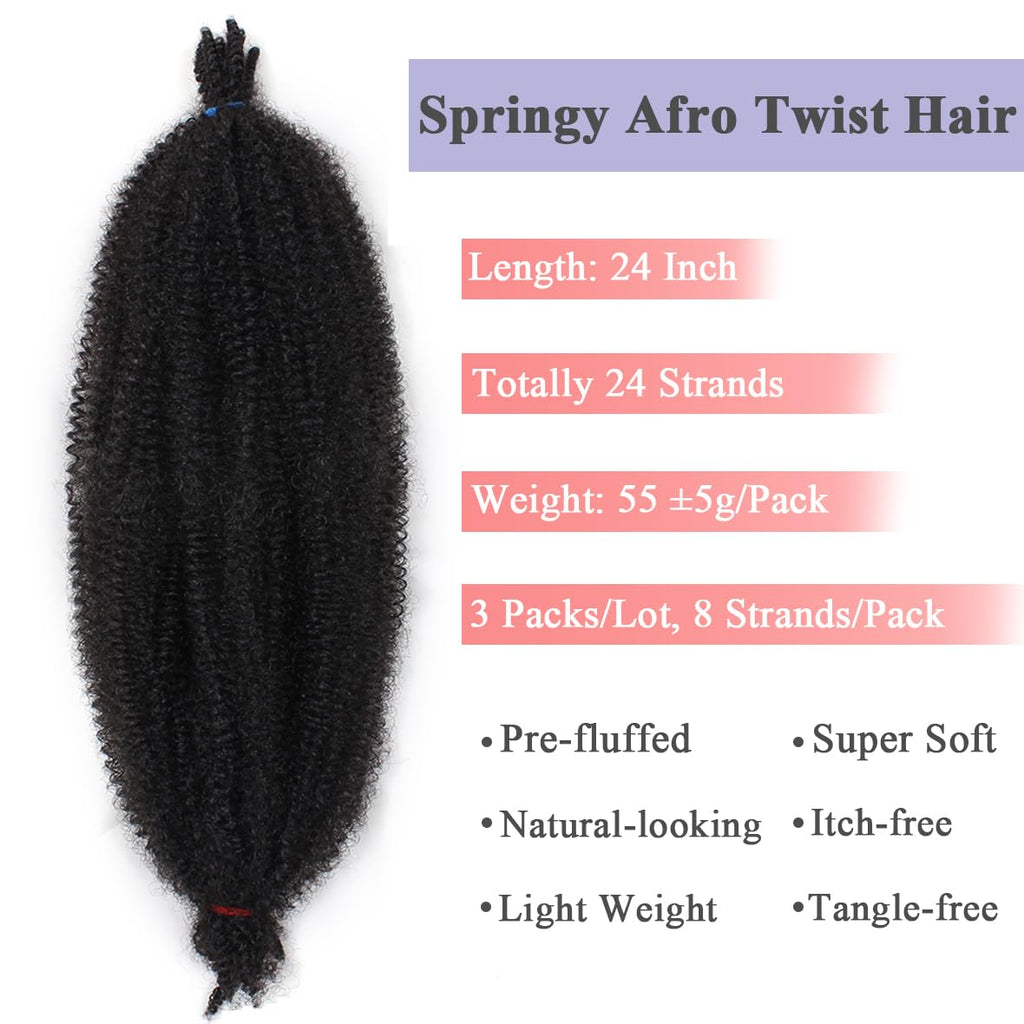 Leeven 16 Pouces Pre Separated Springy Twist Hair 8 Packs Pre-Fluffed Popping Crochet for Distressed Locs Afro Kinky Curly Marley Braiding Hair Extensions /1B#
