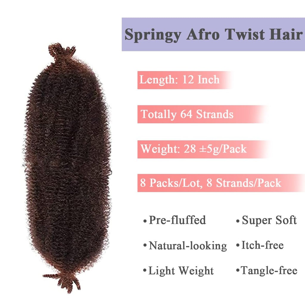 Leeven 16 Pouces Pre Separated Springy Twist Hair 8 Packs Pre-Fluffed Popping Crochet for Distressed Locs Afro Kinky Curly Marley Braiding Hair Extensions /1B#