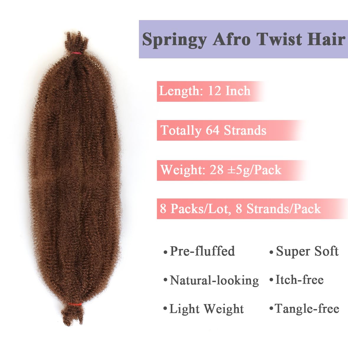 Leeven 16 Pouces Pre Separated Springy Twist Hair 8 Packs Pre-Fluffed Popping Crochet for Distressed Locs Afro Kinky Curly Marley Braiding Hair Extensions /1B#