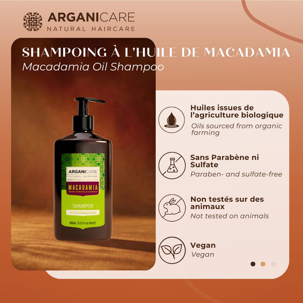 ARGANICARE Shampooing Régénérant Fortifiant Biotine & Huile d’Argan – Vitalité, Nutrition et Résistance – Renforce la Fibre Capillaire – Cheveux Fragilisés et Ternes – 400 mL