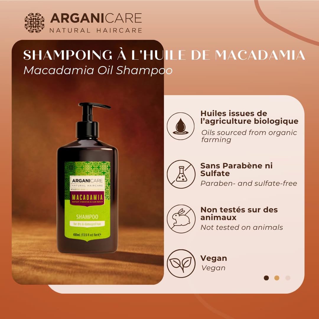 ARGANICARE Shampooing Régénérant Fortifiant Biotine & Huile d’Argan – Vitalité, Nutrition et Résistance – Renforce la Fibre Capillaire – Cheveux Fragilisés et Ternes – 400 mL