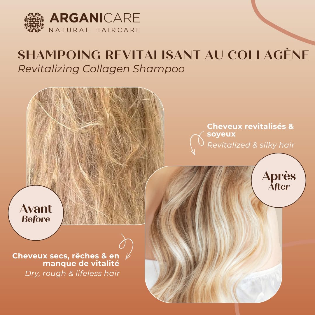 ARGANICARE Shampooing Régénérant Fortifiant Biotine & Huile d’Argan – Vitalité, Nutrition et Résistance – Renforce la Fibre Capillaire – Cheveux Fragilisés et Ternes – 400 mL