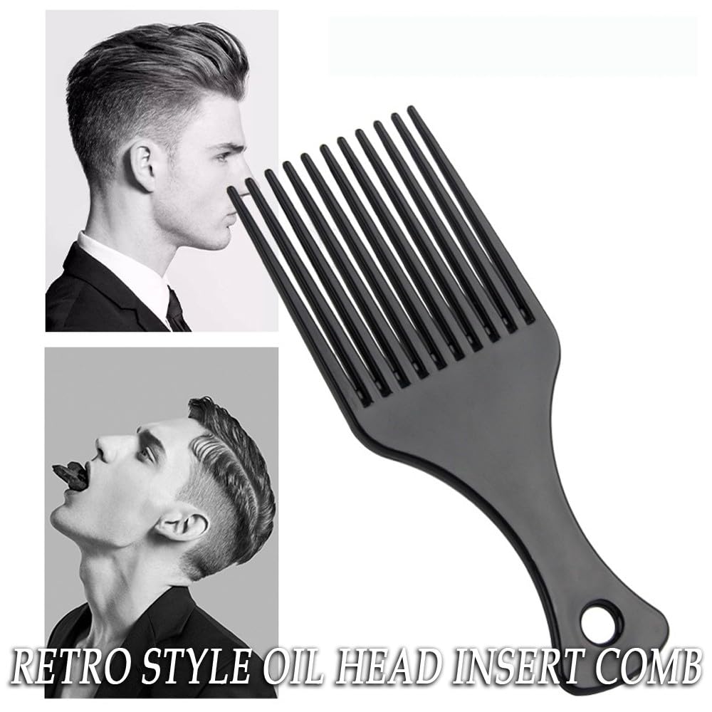 DAZISEN Lot de 2 peignes à cheveux afro en plastique noir à dents larges pour cheveux bouclés, ondulés et crépus pour homme et femme