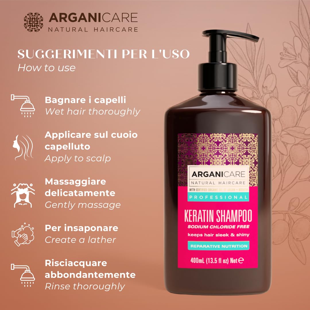 ARGANICARE Shampooing Régénérant Fortifiant Biotine & Huile d’Argan – Vitalité, Nutrition et Résistance – Renforce la Fibre Capillaire – Cheveux Fragilisés et Ternes – 400 mL