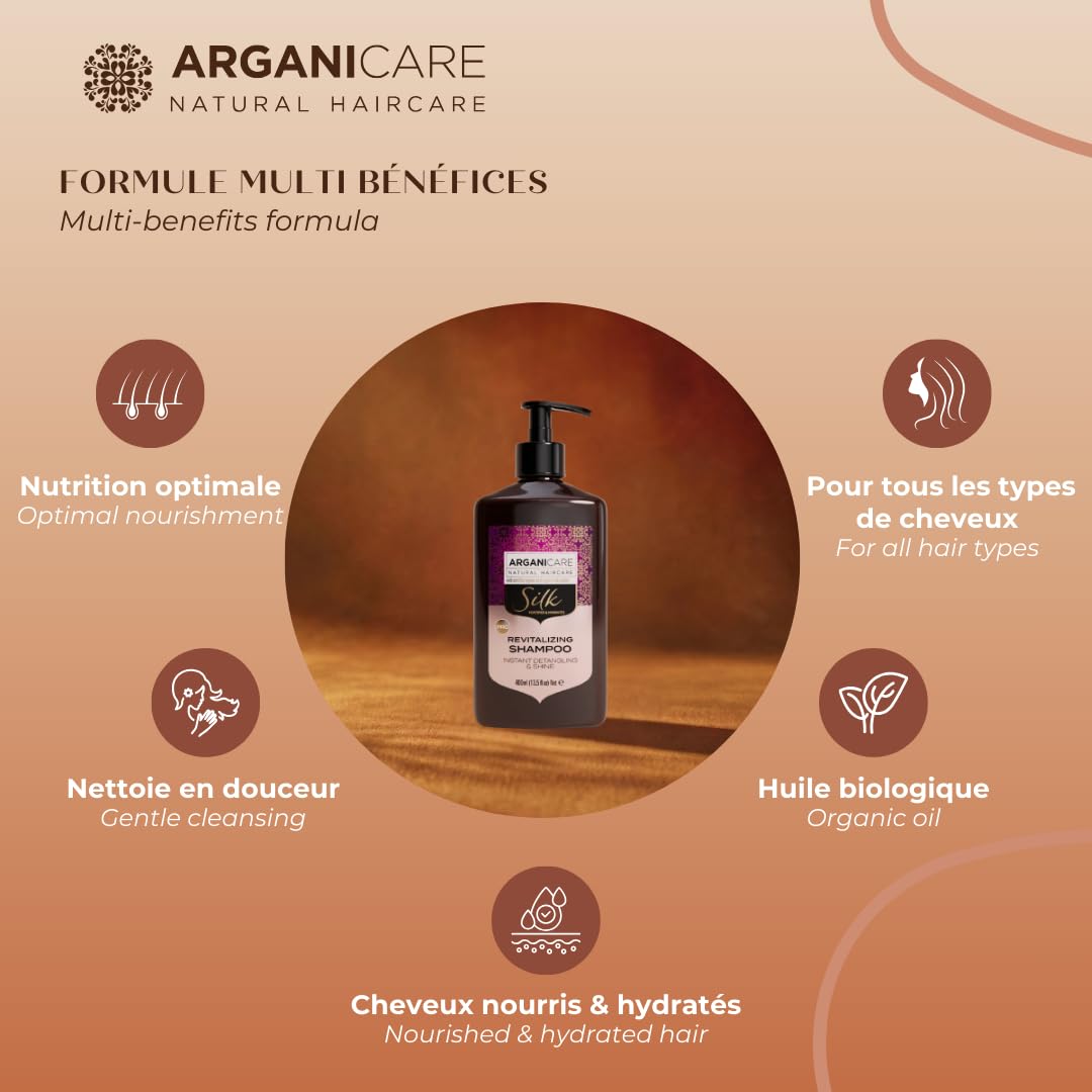 ARGANICARE - Shampoing traitant Antipelliculaire à l'Huile d'Argan - Soin Cheveux Secs et Abîmés - Flacon 400 ml