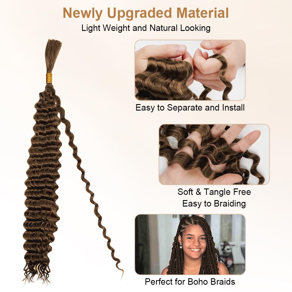 Aomig Cheveux Crochetés Tresses de Bohème, 2PACK/65CM Paquets de Bulk Cheveux Tressés Deep Wave Deep Twist, Meches pour Tresses Africaine, Braids Tissage Synthétique Bresilien (65cm,Noir)