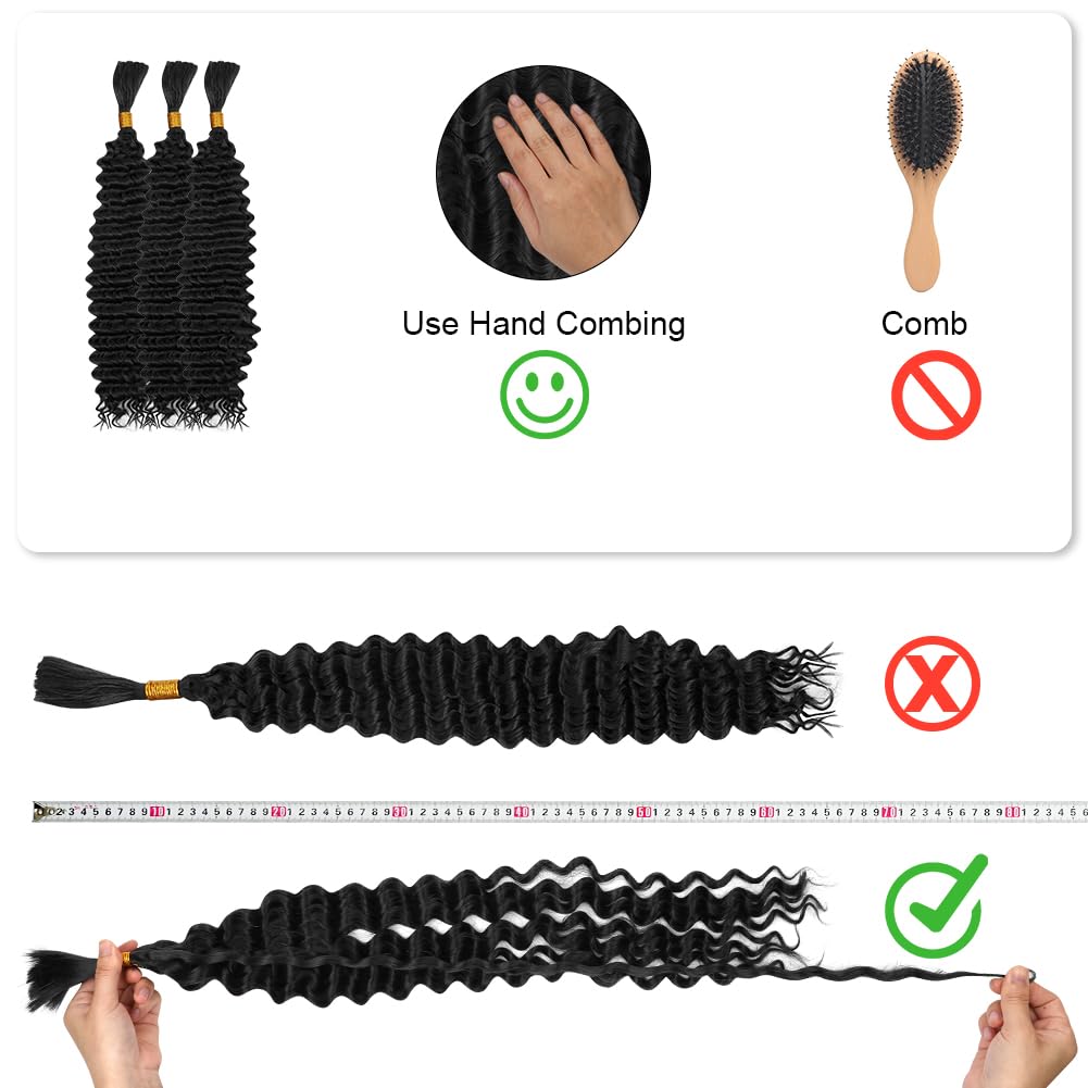 Aomig Cheveux Crochetés Tresses de Bohème, 2PACK/65CM Paquets de Bulk Cheveux Tressés Deep Wave Deep Twist, Meches pour Tresses Africaine, Braids Tissage Synthétique Bresilien (65cm,Noir)
