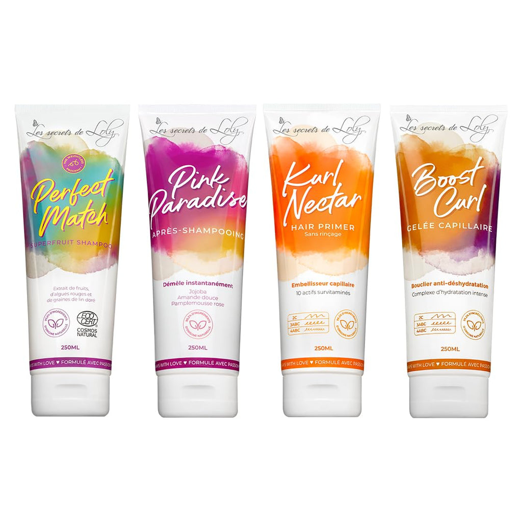 Les Secrets de Loly – Routine Cheveux Bouclés – Perfect Match + Pink Paradise + Kurl Nectar + Boost Curl – Hydratation & Définition – Formule Naturelle – Cheveux Ondulés, Bouclés & Frisés