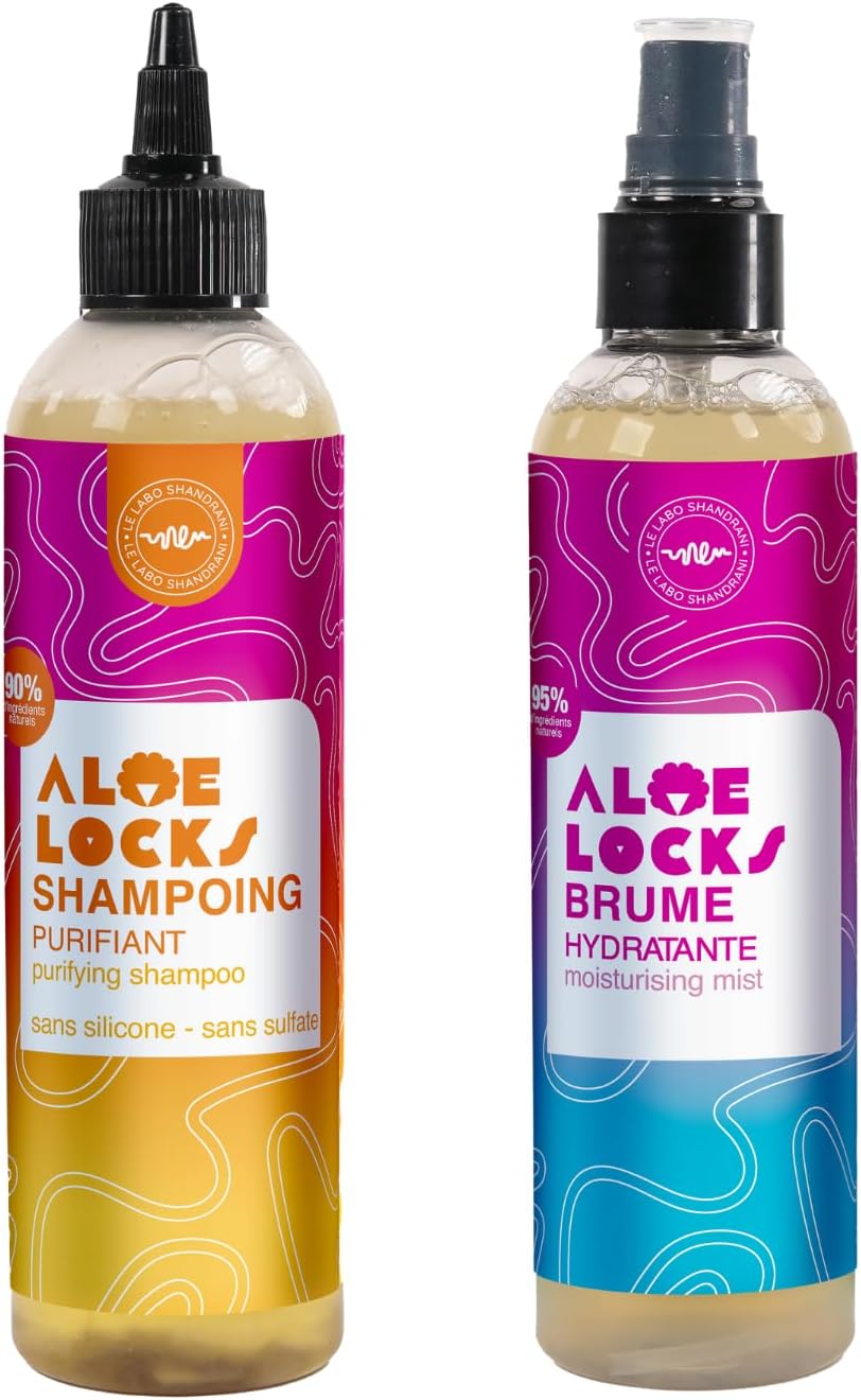 Aloe Locks | Shampoing Purifiant Baobab-Ortie 250ml + Brume Hydratante 250ml | Apaise les démangeaisons du cuir chevelu | Action Antipelliculaire | Stimule la Pousse Capillaire | Fabriqué en France