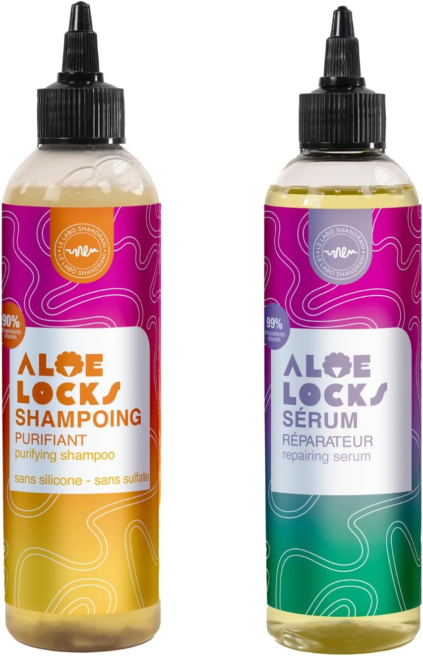 Aloe Locks | Shampoing Purifiant Baobab-Ortie 250ml + Sérum Réparateur et Activateur de Pousse 250ml | Lutte contre la Chute des Cheveux | Stimule la Pousse Capillaire | Fabriqué en France
